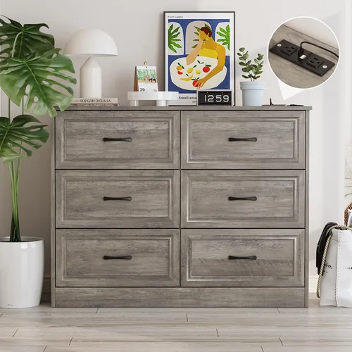 Miniatura 12 de Fameill - Cómoda para dormitorio, organizador de 9 cajones con estación de carga, cómoda alta para pasillo, cómoda de madera con tiradores de metal