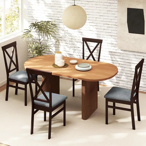 Miniatura 9 de GOFLAME Juego de 2 sillas de comedor de madera, sillas de cocina tapizadas con asiento acolchado y respaldo en forma de X, sillas laterales sin
