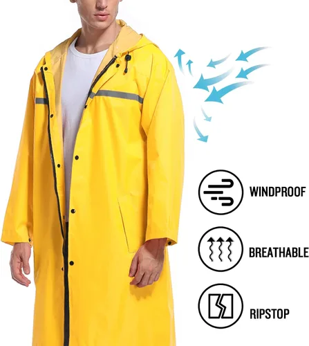 Miniatura 5 de Chaqueta de lluvia de seguridad larga con capucha para hombre, impermeable, poncho de emergencia