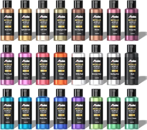 Miniatura 8 de ABEIER Juego de pintura acrílica, 24 colores (60ml/2oz) con 12 pinceles de pintura, no tóxico, resistente al agua, fuerte cobertura para niños