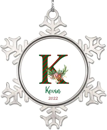 Miniatura 17 de Monograma inicial letra A copo de nieve, adorno de bayas de pino de Navidad para decoración de árbol de Navidad, adornos de Navidad personalizados