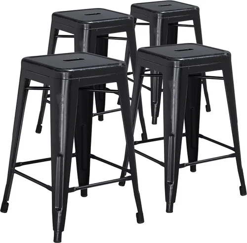 Miniatura 22 de Taburete de 24 pulgadas de alto para interior y exterior con asiento cuadrado., Metal, Negro