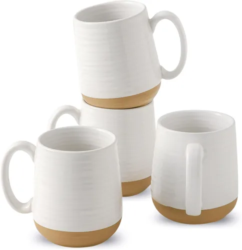 Juego de tazas de café de cerámica grandes - 15 oz tazas de café con mango de porcelana, juego de 4 con mango, perfectas para capuchino, té, moca,