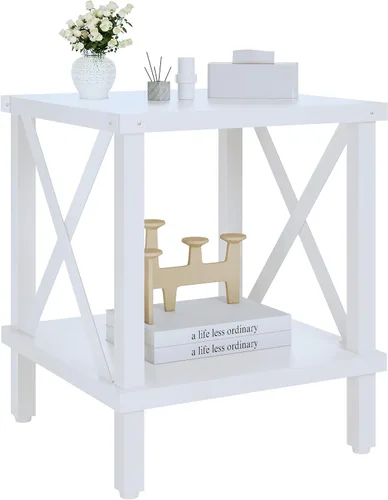 Miniatura 10 de MMEOLUOOK MLBZ06R - Mesa auxiliar cuadrada grande para sofá, mesa de centro industrial de 20 pulgadas, mesa de noche con estante de almacenamiento
