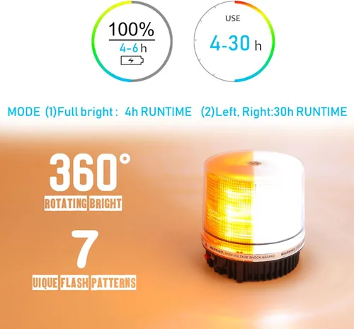 Miniatura 4 de Baliza Giratoria Inalámbrica Ámbar/Blanca Naranja con Batería, Luz de Advertencia Estroboscópica LED para Techo Superior, Luces de Emergencia