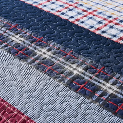Miniatura 4 de Chezmoi Collection Milton - Juego de colcha reversible de 3 piezas, diseño de retazos a cuadros, 100% algodón lavado, tamaño King
