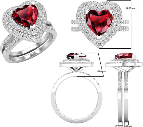 Miniatura 52 de Dazzlingrock Collection Juego de anillos de compromiso de doble halo con diamantes naturales redondos y piedras preciosas creadas en laboratorio
