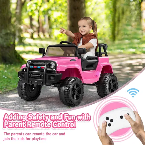 Miniatura 3 de JOYMOR Camión de paseo con control remoto, 4 ruedas de 12 V con batería para niños, con faro LED, botón de bocina, reproductor de MP3, puerto USB