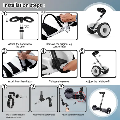 Miniatura 6 de Manillar para Segway Ninebot S Smart/mini PRO/mini LITE Self-Balance Scooter Hoverboard Manillar ajustable Soporte de liberación de presión