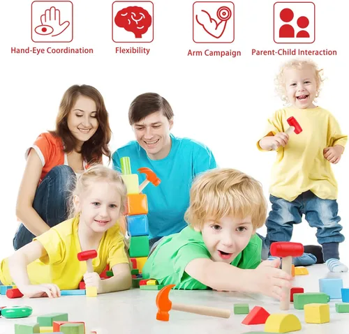 Miniatura 4 de Martillo de juguete de simulación de madera, martillo pequeño de plástico para niños pequeños, herramientas de mantenimiento portátiles para niños