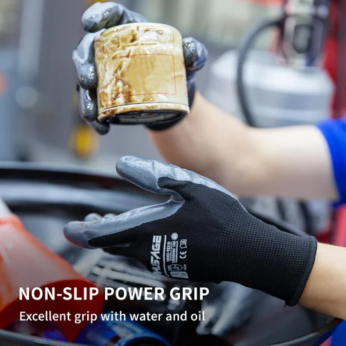 Miniatura 5 de MANUSAGE Guantes de trabajo de seguridad - Guante protector para hombres y mujeres - Protección de mano ultradelgada - Para construcción, Negro