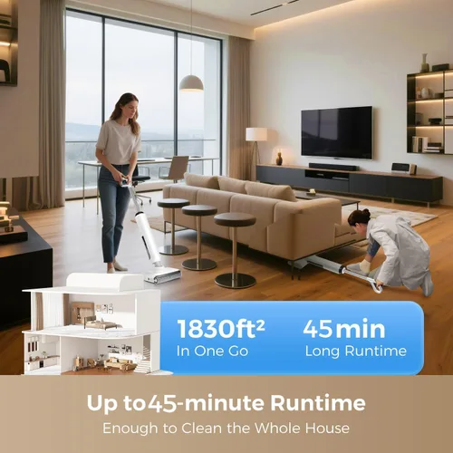 Miniatura 6 de Aspiradora en seco y húmedo, combo de trapeador inalámbrico para suelos duros, potente succión de 23000 Pa, 180° en plano, lavadora de suelo