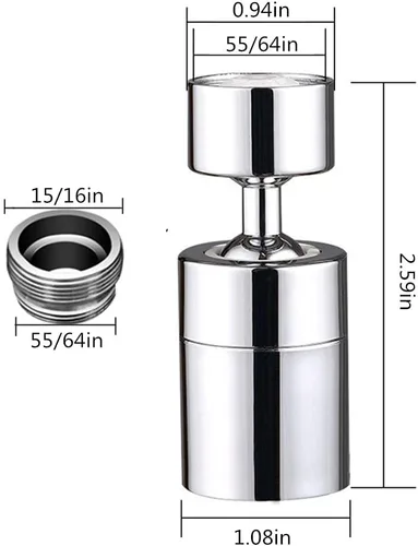 Miniatura 2 de Aireador de grifo giratorio de 360 grados, doble función de ahorro de agua de ángulo grande de 2 flujos, con pieza de repuesto de grifo de junta