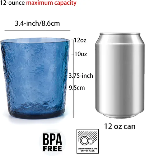 Miniatura 2 de KX-WARE Vasos de plástico de acrílico de 12 onzas, juego de 8 unidades, color azul Gris