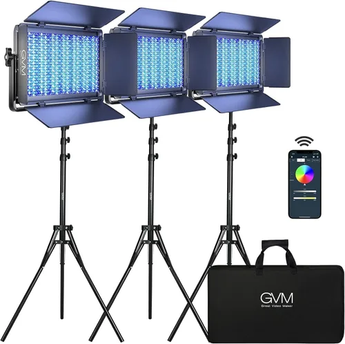 Miniatura 8 de GVM Luces de video RGB con control de aplicación, kit de iluminación de video de estudio a todo color de 50 W, luces de video LED para iluminación