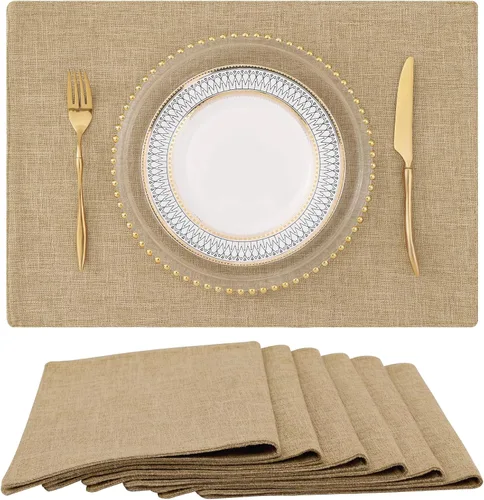 Miniatura 42 de homing - Juego de 4 manteles individuales de algodón y lino, manteles de tela lavables para mesa de comedor de estilo rústico para interiores y Negro