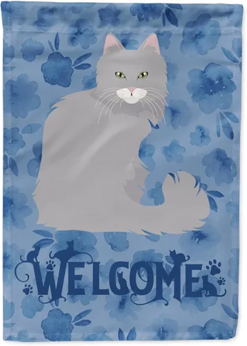 Miniatura 140 de Caroline's Treasures CK5047CHF Ojos Azules - Bandera de bienvenida con diseño de gato para casa de porche, grande, para colgar en la pared