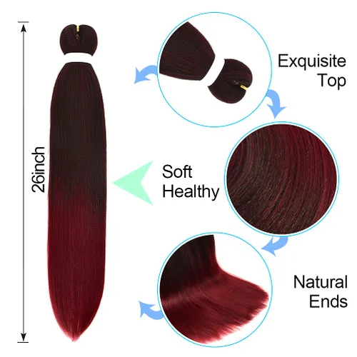 Miniatura 4 de Paquete de 8 extensiones de cabello trenzado Ombre preestirado de 26 pulgadas, 100g/paquete, extensiones de cabello trenzado preestirado premium