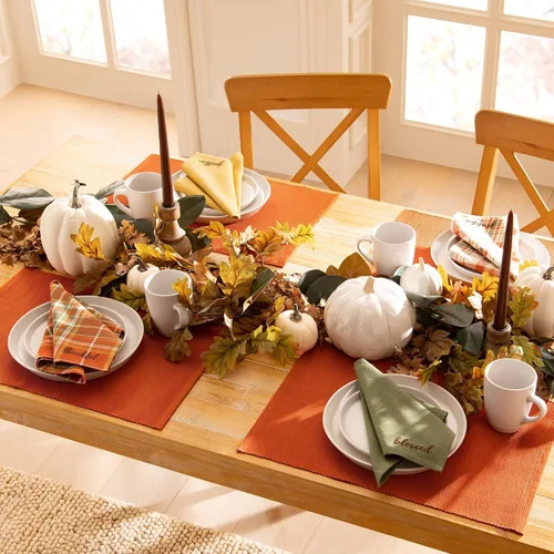 Miniatura 2 de Elrene Home Fashions Harvest Sentiments - Juego de 4 servilletas de tela y 4 manteles individuales acanalados, grande, multicolor, 8 piezas