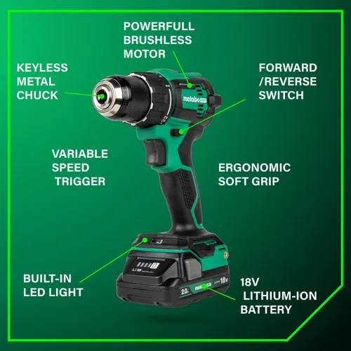 Miniatura 11 de Metabo HPT Taladro Percutor Inalámbrico MultiVolt™ de 18V, Destornillador de Impacto, Sierra Recíproca, y Linterna Kit Combinado de 4 Piezas