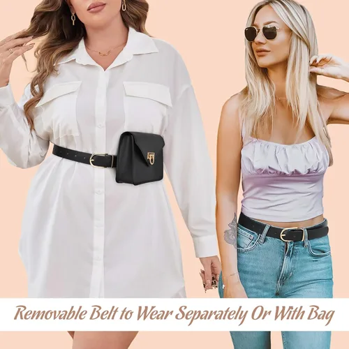 Miniatura 2 de WHIPPY Riñoneras para mujer, de piel, a la moda, para cinturón extraíble, para fiestas, viajes, 3- Negro