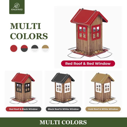 Miniatura 7 de Kingsyard Lindas casas comedero para pájaros para exteriores, comedero colgante de metal para pájaros con 4 puertos, decoraciones de jardín al aire
