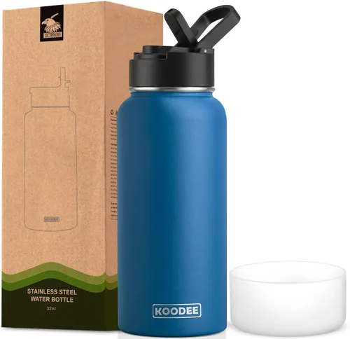 Miniatura 45 de koodee Insulated Water Bottle, 32 oz Stainless Steel Double Wall Vacuum Wide Mouth Sport Bottle with Leakproof Spout Lid (Navy)