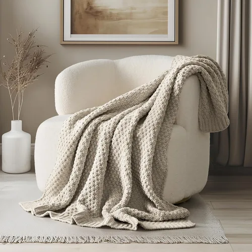 Miniatura 13 de EVERGRACEHOME Manta de punto de chenilla gruesa para sofá, suaves y lujosas mantas de punto con punto musgo para cama, acogedoras mantas decorativas