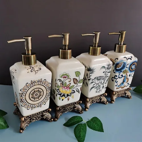Miniatura 7 de Bathroom Soap Dispenser 340ML Personalized Crack Ceramic Soap Dispenser Retro Large Lotion Sub Bottle Resin Base Reusable Pump-Bottles Dispensers