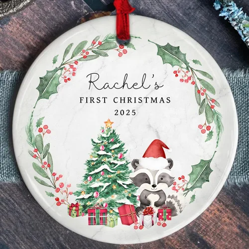 Miniatura 10 de Adorno personalizado de cerámica para la primera Navidad del bebé 2025 – Recuerdo navideño de copo de nieve personalizado con nombre, nuevo adorno