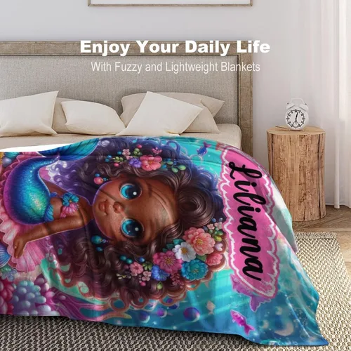 Miniatura 2 de Regalos de sirena para niñas africanas, manta de bebé personalizada con nombre para bebés recién nacidos, manta personalizada para niñas negras