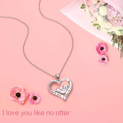 Miniatura 4 de Collar con colgante de corazón de nutria marina de plata de ley 925 para mujer