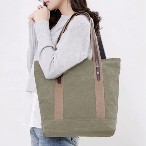 Miniatura 24 de Sunshinejing Bolsos de hombro de lona para mujer, estilo retro, casual, bolsa de trabajo, bolsos de mano