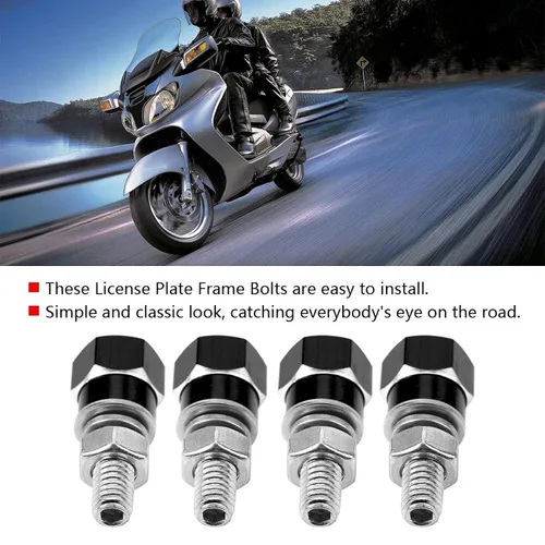 Miniatura 8 de 4 tornillos para marco de matrícula, tornillos universales para marco de matrícula, tornillos para motocicleta (negro)