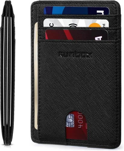 Miniatura 23 de RUNBOX Carteras de cuero minimalistas y delgadas con bloqueo RFID para bolsillo frontal, portatarjetas para hombres y mujeres, regalos para hombres