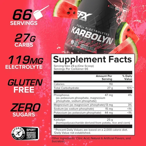 Miniatura 2 de EFX Sports Karbolyn Hydrate Polvo de carbohidratos + electrolitos Mezcla de bebida deportiva sin azúcar Combustible e hidratación Sin