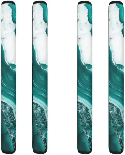 Miniatura 39 de Coldinair Fundas protectoras antideslizantes para manijas de puerta de refrigerador con estampado de mármol aguamarina, asas de decoración