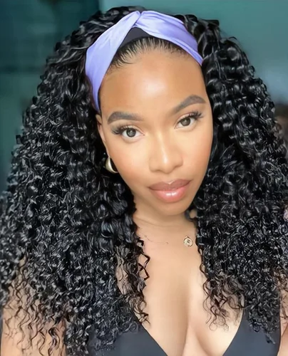 Miniatura 17 de Aiterina Peluca con Diadema de Cabello Humano Ombre con Mechas Rizado Peluca de Cabello Humano Pelugas con Diadema para Mujeres Negras Sin Encaje