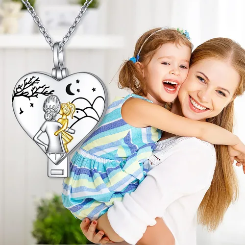 Miniatura 2 de YinShan Collares para madre e hija con imágenes en el interior de corazón para mujeres y niñas plata de ley 925 colgante para madre e hijo regalo