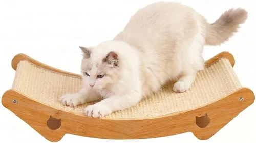 Cama rascador de sisal para gatos de interior, poste rascador, almohadilla, tablero, hamaca de madera maciza para gatos, 23.6 x 13.8 x 5.1 pulgadas,