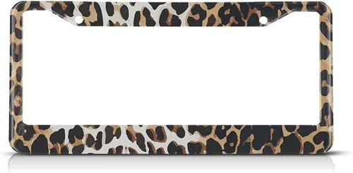 Marco de matrícula con patrón de animal marrón, blanco y negro, marcos de automóvil de leopardo, soporte para matrícula, marco de metal de aluminio