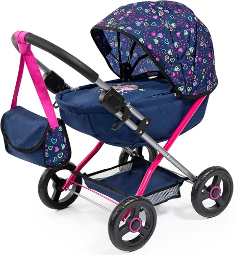 Miniatura 2 de Bayer Juego de cochecito y accesorios para cochecito de muñeca, muñeca de 18 pulgadas, azul, corazones rosados, incluye manta y bolsa de hombro