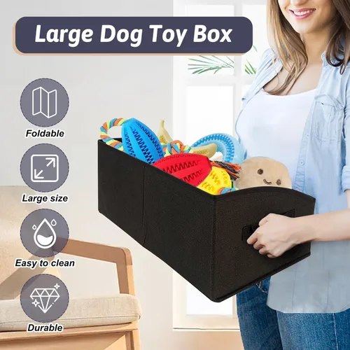 Miniatura 3 de VCEPJH Organizador de caja de juguetes plegable para perros, paquete de 2 cubos grandes de juguetes para perros con asa de tela, cesta abierta