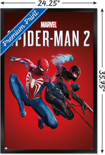Miniatura 3 de Marvel's Spider-Man 2 - Póster de pared de arte clave, 22.4 pulgadas de largo x 14.7 pulgadas de ancho, versión enmarcada de madera de granero