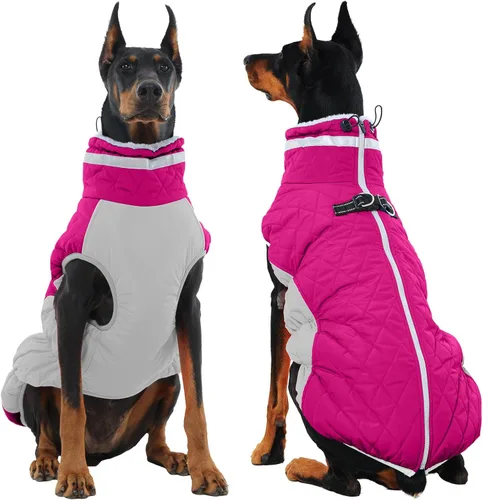 Miniatura 30 de Abrigo de invierno para perro, chaqueta grande para perro, chaqueta impermeable para mascotas con cremallera trasera, abrigo para mascotas con arnés