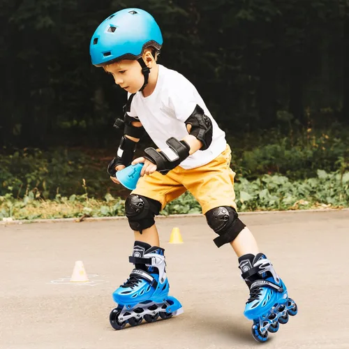Miniatura 2 de METROLLER Patines en línea para niñas y niños, mujeres, hombres, 4 tallas ajustables, patines en línea con ruedas que se iluminan, patines Azul