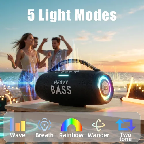 Miniatura 5 de Altavoces Bluetooth inalámbricos, altavoz portátil de 80 W máximo con graves profundos, tiempo de reproducción de 20 horas, IPX6 impermeable, doble