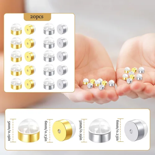 Miniatura 2 de Respaldos de aretes de silicona de oro de 18K para tachuelas/orejas caídas, respaldos de aretes de goma con cierre seguro para aretes pesados, En