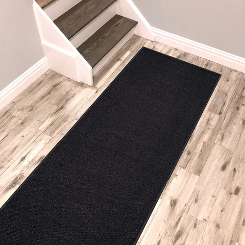 Kapaqua Alfombra negra de color sólido antideslizante con agarre de goma inferior apta para mascotas para cocina, pasillo, 2 x 3