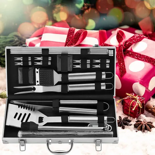 Miniatura 7 de ROMANTICIST Juego de 23 accesorios imprescindibles para parrilla de barbacoa con termómetro en estuche, juego de herramientas de barbacoa de acero